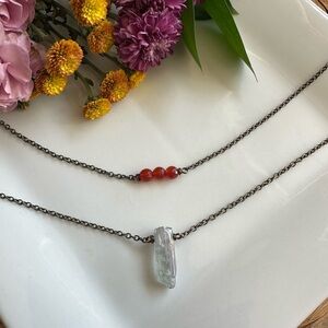 Aura Quartz and Carnelian Necklace Set